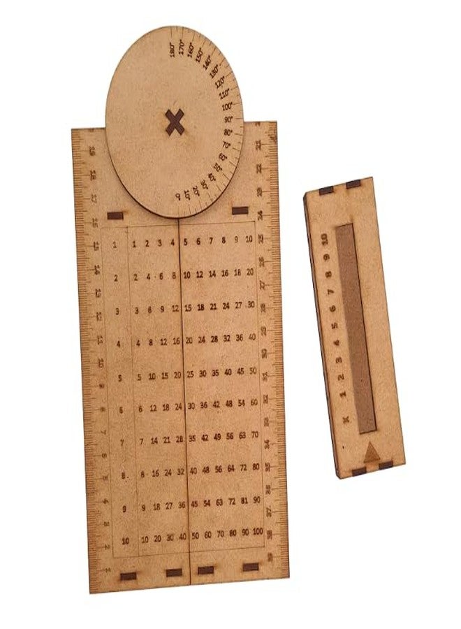 MeeCraft Extendable Ruler with Protractor and Multiplication Tables, Wooden Educational Montessori Toys and Items for Children's Development in Learning Maths. (Brown, Adjustable Length, 1) - Image 1